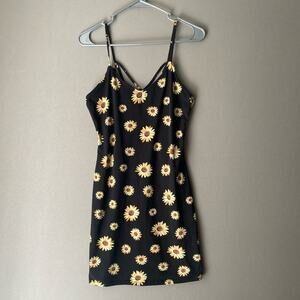 Papaya sz L black yellow daisy flower mini dress